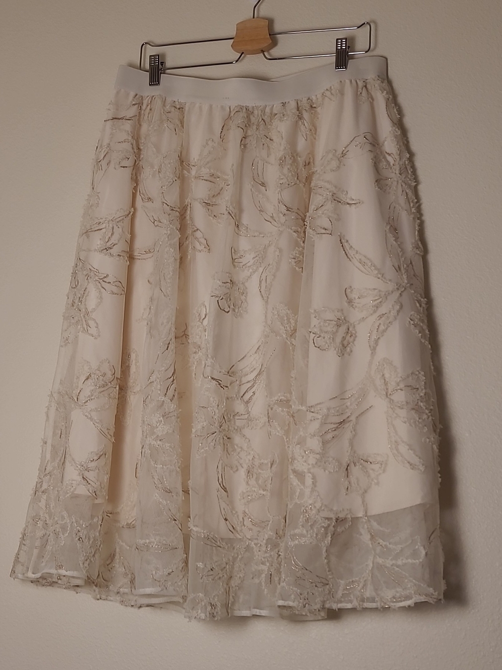 NWT Adrianna Papell Ivory Floral Embridered Lace Midi Skirt Sz XL Coctail Bridal
